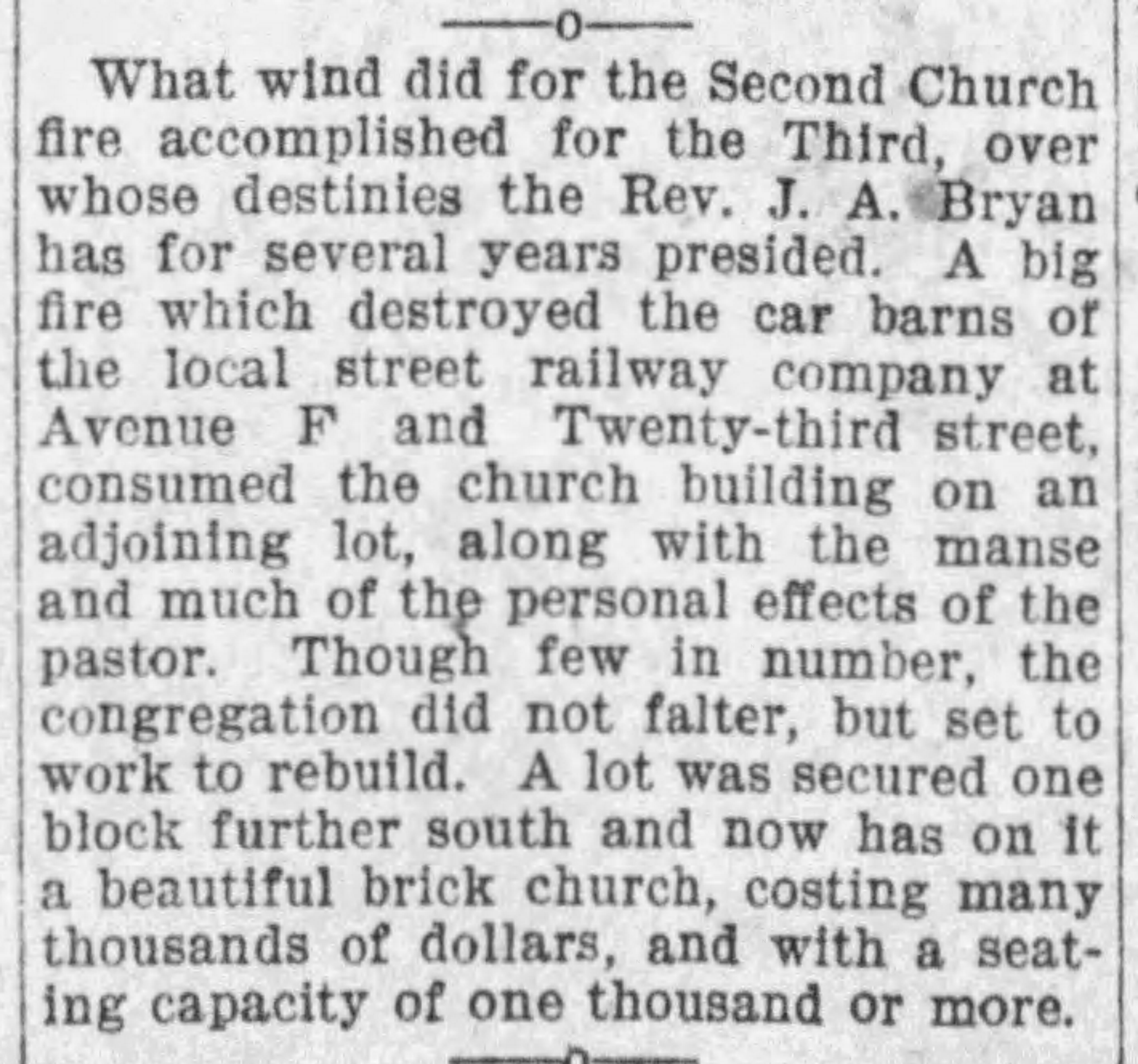 What wind did for the Second Church fire accomplished for the Third